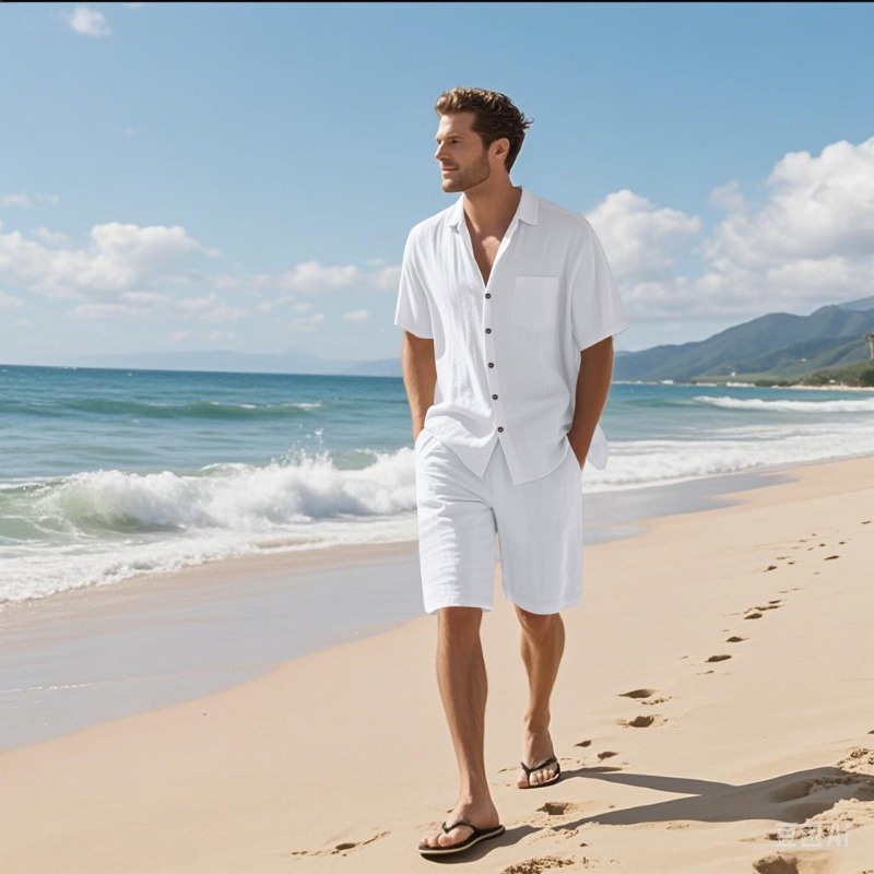 Men Linen Blend Camp Collar Sh - огляд і ціна Linen Shirt Breathable
