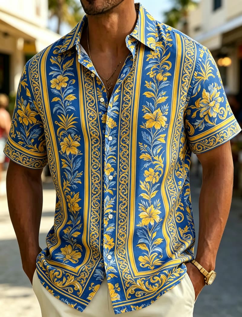 Men's Short Sleeve Shirt Lapel - огляд і ціна Resort Shirt Floral