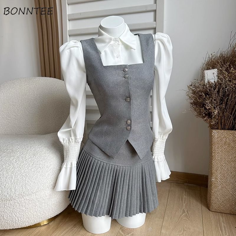Women Sets Preppy Style Chic S - огляд і ціна Shirt Camp Collar